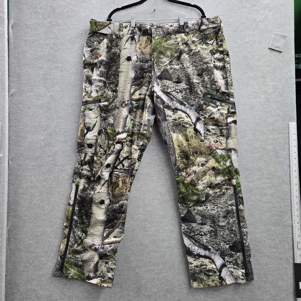 Mossy Oak Men Pants XL Camo Green Cargo Zipper Pockets Logo Embroidery